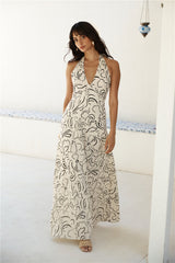 Under Shade Halter Maxi Dress Beige