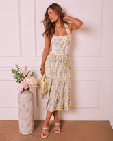 Sunlit Horizon Floral Halter Neck Midi Dress