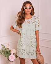 Velmia Lace Crochet Shift Mini Dress