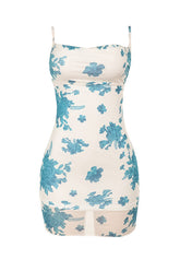 Cowl Neck Floral Print Tulle Short Dress