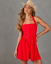 After Dark Pulse Fit and Flare Halter Mini Dress