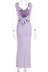 Pink Cowl Neck Fitted Slit Long Dress