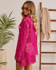Warm Amber Lace Cover Up Mini Dress