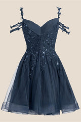 Cold Shoulder Navy Blue Sequin Short Dress