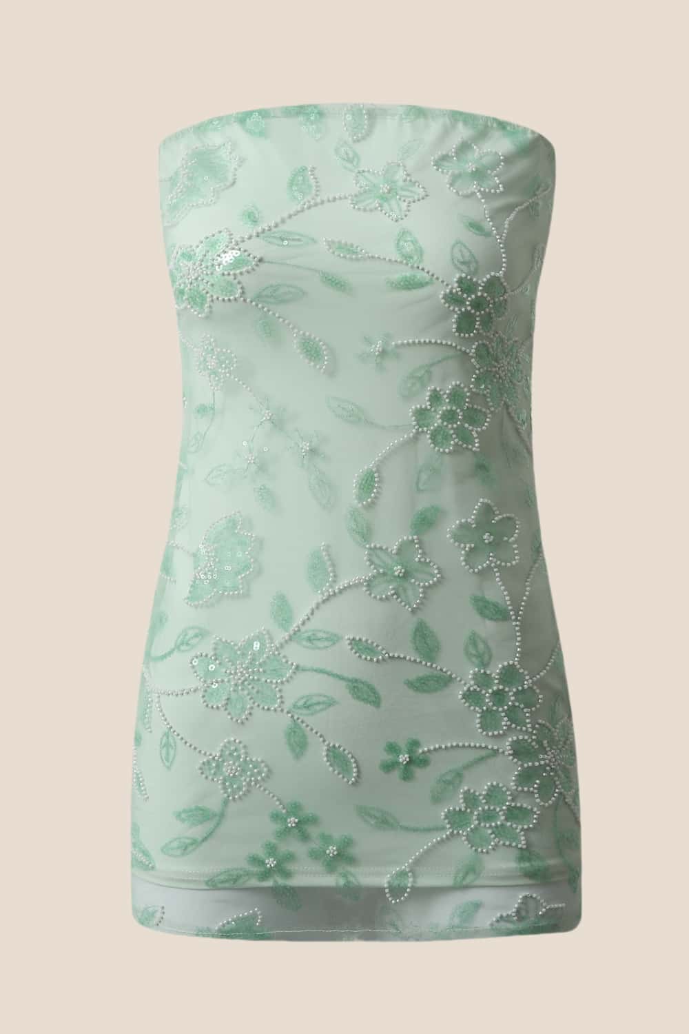 Green Beaded Strapless Fitted Short Dress