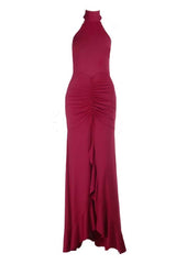 Burgubdy Halter Tie Long Mermaid Dress