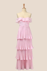 Off the Shoulder Yellow Pleated Maxi Dress