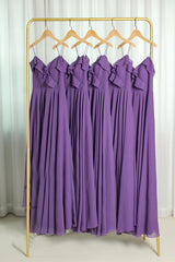Blush Pink Chiffon Ruffles Long Briedsmaid Dress